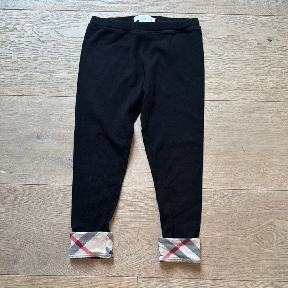 Burberry Black Leggings with Plaid Cuffs Kids size 6